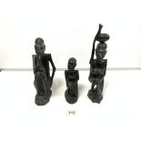 THREE CARVED WOODEN FIGURES LARGEST 35CM