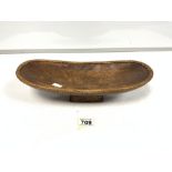 CARVED WOODEN FEEDING BOWL/TROUGH WITH DECOTATIVE WICKER 37CM