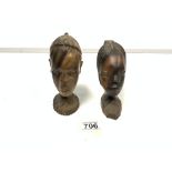 TWO SMALL WOODEN CARVINGS BUST OF A WOMEN 14 CMS