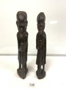 TWO HARDWOOD CARVED FIGURES WITH BEARDS, 39CMS