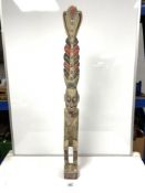 LARGE SOFT WOODEN CARVED FIGURE WITH COLOURED DECORATION, 100CMS