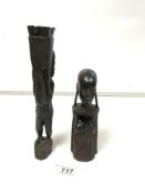 TWO CARVED WOODEN FIGURES LARGEST 30CM