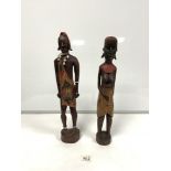 TWO CARED WOODEN ZULU FIGURES 47CM