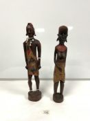 TWO CARED WOODEN ZULU FIGURES 47CM