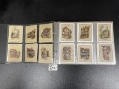 ALBUM OF 64 SLEEVES WILLS CARDS, OLD INNS, OLD SILVER, RAILWAY ENGINES, RIGS OF SHIPS, SCHOOL