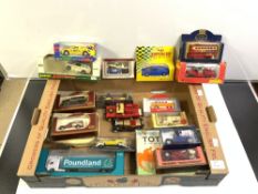 BOX OF VINTAGE BOXED DIE-CAST VEHICLES, SOLIDO, MATCHBOX, AND MORE WITH TOTOPOLY AND A. L.
