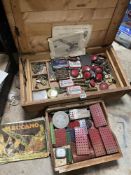 TWO VINTAGE WOODEN BOXES OF EARLY MECCANO WITH BOOKLETS