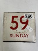 ENAMEL E PLATE LONDON TRANSPORT WHITE AND RED (59), 12 X 13CMS