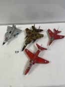 FOUR MODEL JETS INCLUDES RED ARROWS, THE LARGEST 28CMS