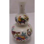 Augustus Rex double gourd vase decorated with birds, insects and flowers, marks to the base, 35.