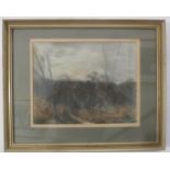 Alois De Laet framed and glazed watercolour of Wimbledon Common signed bottom right, label to