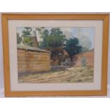 Duncan Russell framed and glazed watercolour of a Kent farmyard, signed bottom left, 36.5 x 50cm