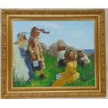 Jordon framed oil on canvas of children picking fruit, signed bottom right, 50 x 60cm ARR applies