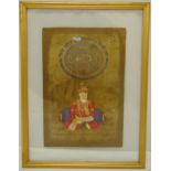 A framed and glazed parchment with polychromatic figure of an elder, stamped from Jeypore