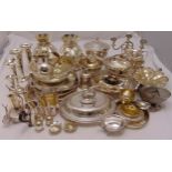 A quantity of silver plate to include a soup tureen and cover, a candelabrum, an entree dish and