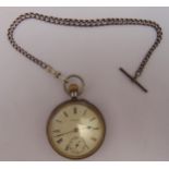 Henry Sharp of London hallmarked silver open face pocket watch, white enamel dial, Roman numerals