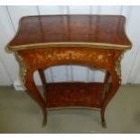 A French style Kingswood shaped rectangular side table with floral and leaf inlays and ormolu