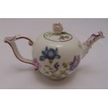 Meissen mid 18th century teapot decorated with flowers and leaves, restoration to handle and