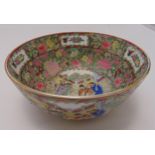 A Cantonese bowl decorated with figures, flowers and leaves, 13.5 x 30cm