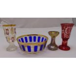 A quantity of Bohemian glass to include a bowl, two goblets and a vase, A/F