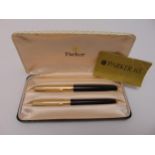 Parker 65 fountain pen with 14ct gold nib and matching ballpoint pen in original fitted case