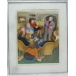 Beryl Cook framed and glazed lithograph titled The Poetry Reading with blind stamp signed bottom