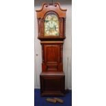 Daniel Owen mahogany longcase clock, the painted dial with moon phase and subsidiary seconds dial,