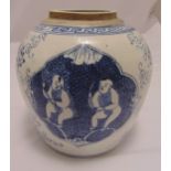 A Chinese blue and white ovoid ginger jar decorated with children and lotus flowers, 23cm (h)