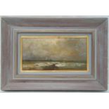 Framed oil on canvas stormy sky and seascape, 20 x 28cm