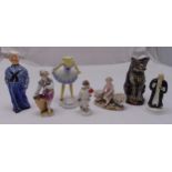 A quantity of porcelain figurines to include Staffordshire, Meissen and a rare English Toby jug in