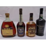 A quantity of alcohol to include Hine cognac 1 litre, Martell Cordon Bleu cognac 50cl, Chivas