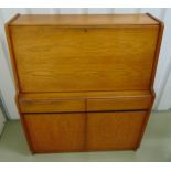 Remploy mid 20th century rectangular teak bureau, the drop flap revealing fitted interior above