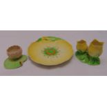 Carltonware sunflower dish and two salts in the form of lily pads A/F