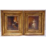 Jacob Taanman a pair of oils on board of a woman weaving and a gentleman at rest, signed and dated