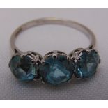 Platinum and blue zircon three stone dress ring, approx total weight 4.6g