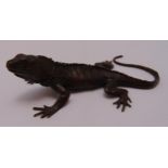 A Japanese Okimono bronze figurine of a lizard, 13cm (w)