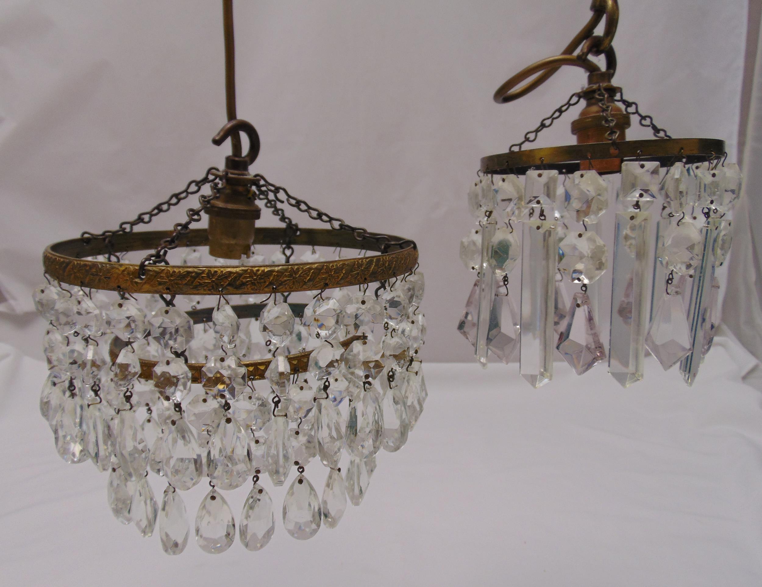 Two crystal drop chandeliers with circular metal frames, tallest 19cm (h)