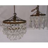 Two crystal drop chandeliers with circular metal frames, tallest 19cm (h)