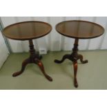 A pair of mahogany circular wine tables on three outswept supports, 54 x 42.5cm