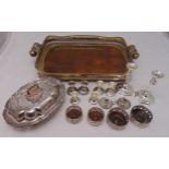 A quantity of silver plate to include a Regency style gallery tray, a Victorian entree dish and