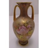 Rosenthal baluster vase with gilded side handles and florally painted sides, 30cm (h)