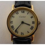 Cartier 18ct gold Vermeil ladies wristwatch on a Cartier leather strap