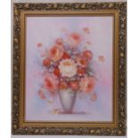 Robert Cox framed oil on canvas still life of flowers, signed bottom right, 61 x 50.5cm