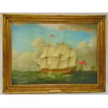 A framed oil on canvas of HMS Victory after Monamy Swaine to include original purchase