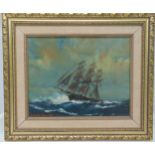 Dion Pears framed oil on panel of a sailing ship in rough seas, signed bottom left, 23 x 29cm