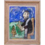 Dora Holzhandler framed and glazed watercolour of a Rabbi reading the Torah, signed and dated 1988