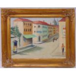 A framed oil on canvas of a French street scene indistinctly signed bottom right, 30 x 40cm