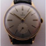 Tudor 9ct gold gentlemans wristwatch with subsidiary seconds dial on replacement leather strap