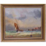 Dion Pears framed oil on panel of a sailing boat, signed bottom left, 24 x 29cm