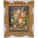 F. David Glover framed oil on canvas still life of flowers in the Dutch style, signed bottom left,
